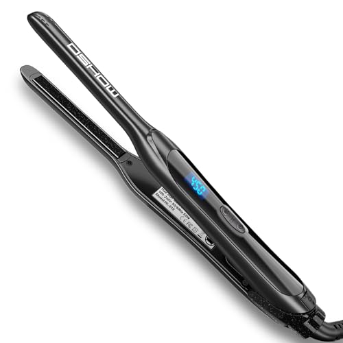 DSHOW Pencil Flat Iron: A compact 3/10 inch mini flat iron designed for short hair, featuring adjustable temperatures and rapid heating for perfect styling