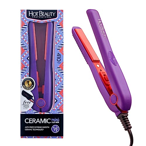 Hot Beauty Professional Mini Flat Iron in Violet: Compact travel-friendly hair straightener with advanced ceramic technology