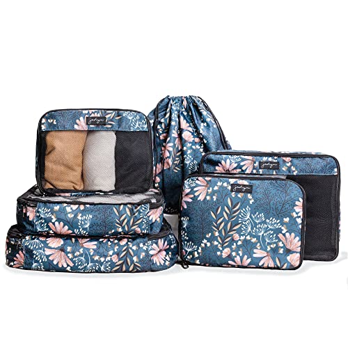 Jadyn 6-Piece Packing Cube Set in navy floral, designed for organized and efficient travel packing