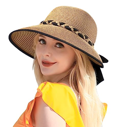 Deep Khaki Straw Hat for Women featuring UPF 50+ sun protection, adjustable fit, and wide brim for maximum comfort and style in outdoor activities