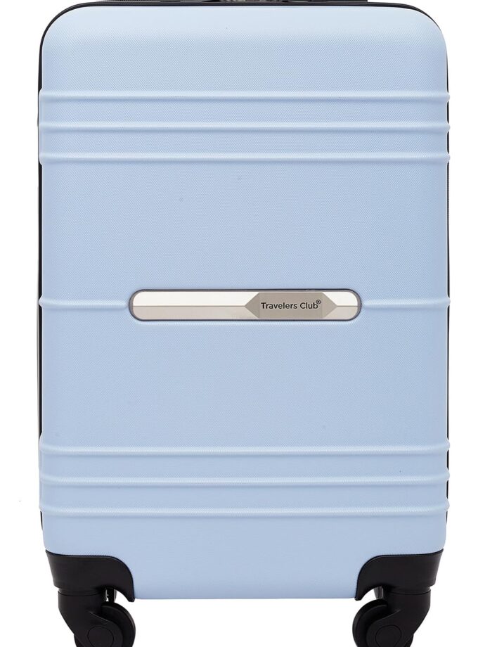 Travelers Club Richmond 20-inch carry-on spinner luggage in vibrant blue with 4 spinner wheels and ergonomic push-button locking handle