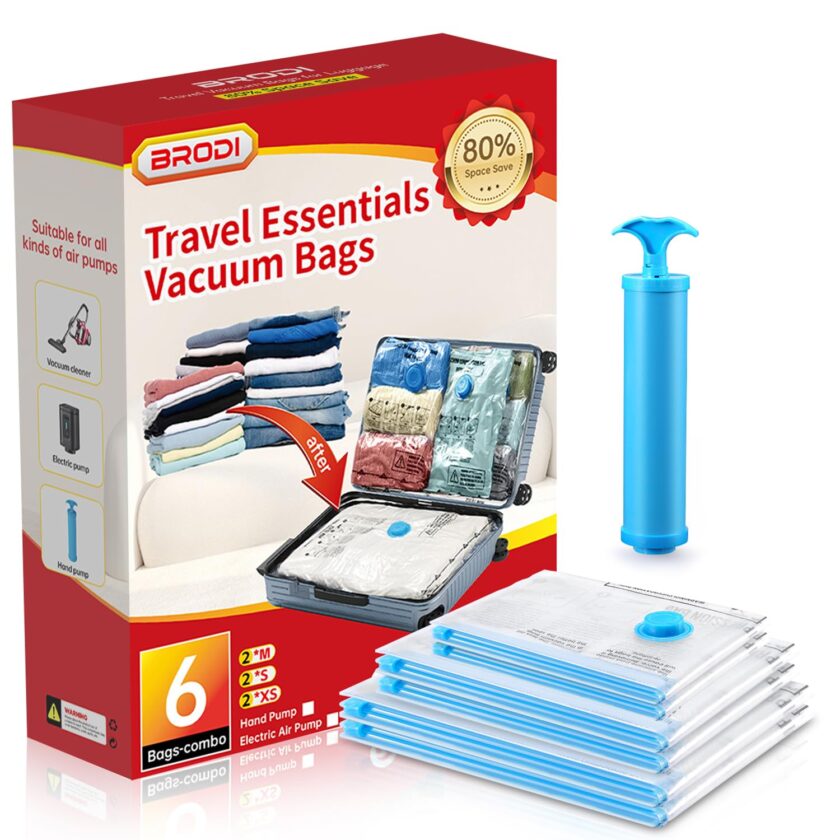 Travel Vacuum Storage Bags with Hand Pump – Compact Compression Bags for Clothes, Bedding, and Luggage, perfect for space-saving while traveling or organizing