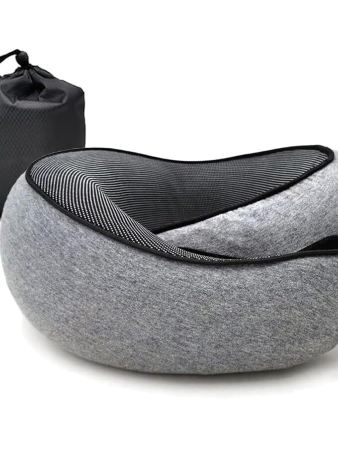 Dark Gray RURING Travel Neck Pillow designed for airplanes, providing 360-degree support and comfort with memory foam filling