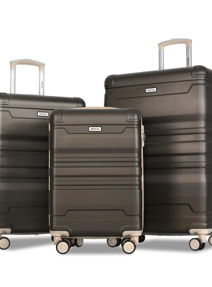Merax 3-Piece Hardside Luggage Set in brown and khaki with durable ABS construction