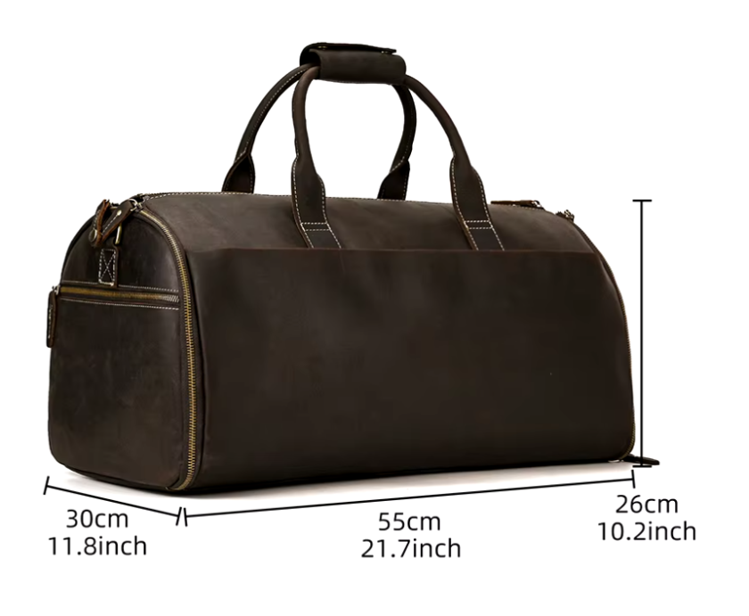 Premium Crazy Horse Leather Travel Duffel – Perfect for Business Trips with Suit & Shoe Storage