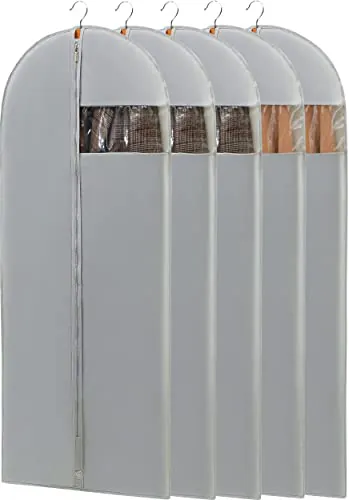 Perber Dress Bags for Gowns and Coats, 65” long, 5-pack with clear window for easy garment storage and protection