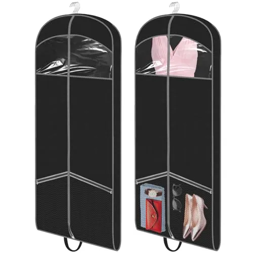 Carbrea 60-Inch Garment Bags with 2 mesh pockets, clear windows, and gusseted design for travel and storage