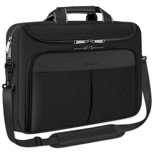 Sleek 17-inch waterproof laptop messenger bag with padded shoulder strap, spacious compartments, and professional black design
