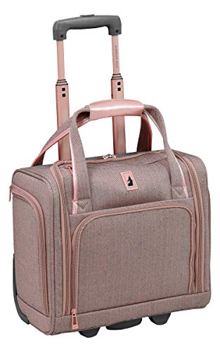 London Fog Newcastle 15-Inch Underseater with telescoping handle, in Rose Charcoal herringbone, perfect for business and overnight travel
