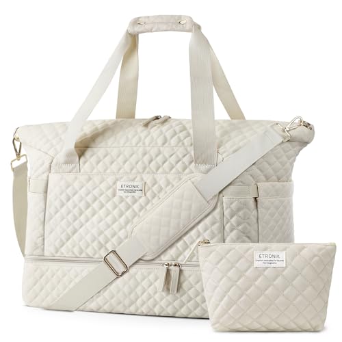 ETRONIK Beige Weekender Bag with Wet Pocket and Shoe Compartment – Perfect for Travel, Gym, and Hospital Use