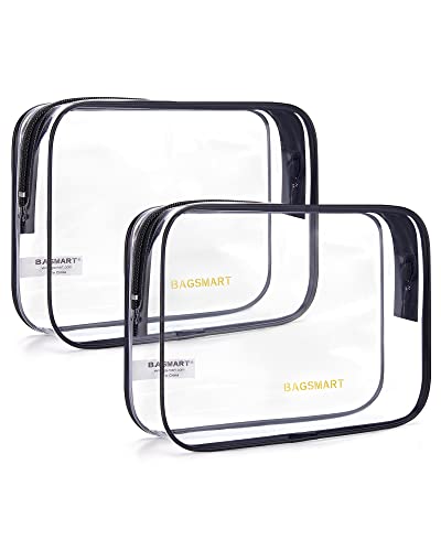 BAGSMART Clear Toiletry Bags - 2-pack TSA-approved, waterproof travel bags for cosmetics and toiletries