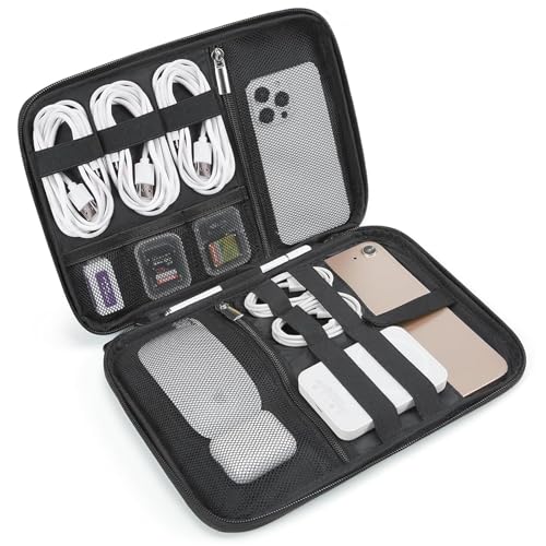 Black BAGSMART Electronics Organizer Travel Case with multiple compartments, ideal for storing cables, tablets, and tech accessories