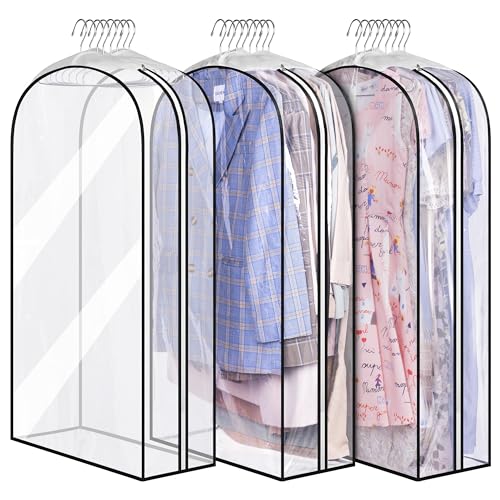 MISSLO 40-Inch Garment Bags with clear PEVA material, 10-inch gussets, and side zippers for easy clothing storage and travel protection