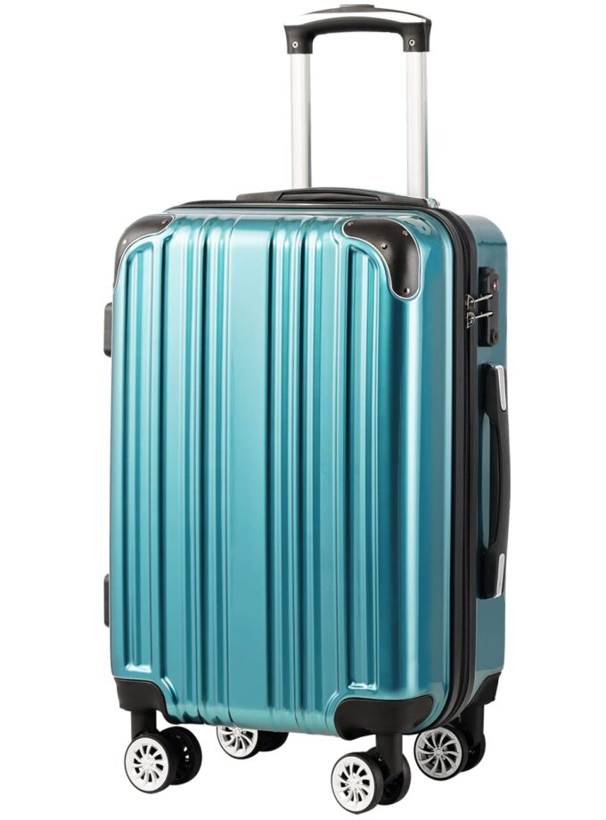 Coolife Expandable 28-Inch Suitcase in Green: Durable ABS+PC Hard Shell with Quiet Spinner Wheels and TSA Lock for Secure Travel