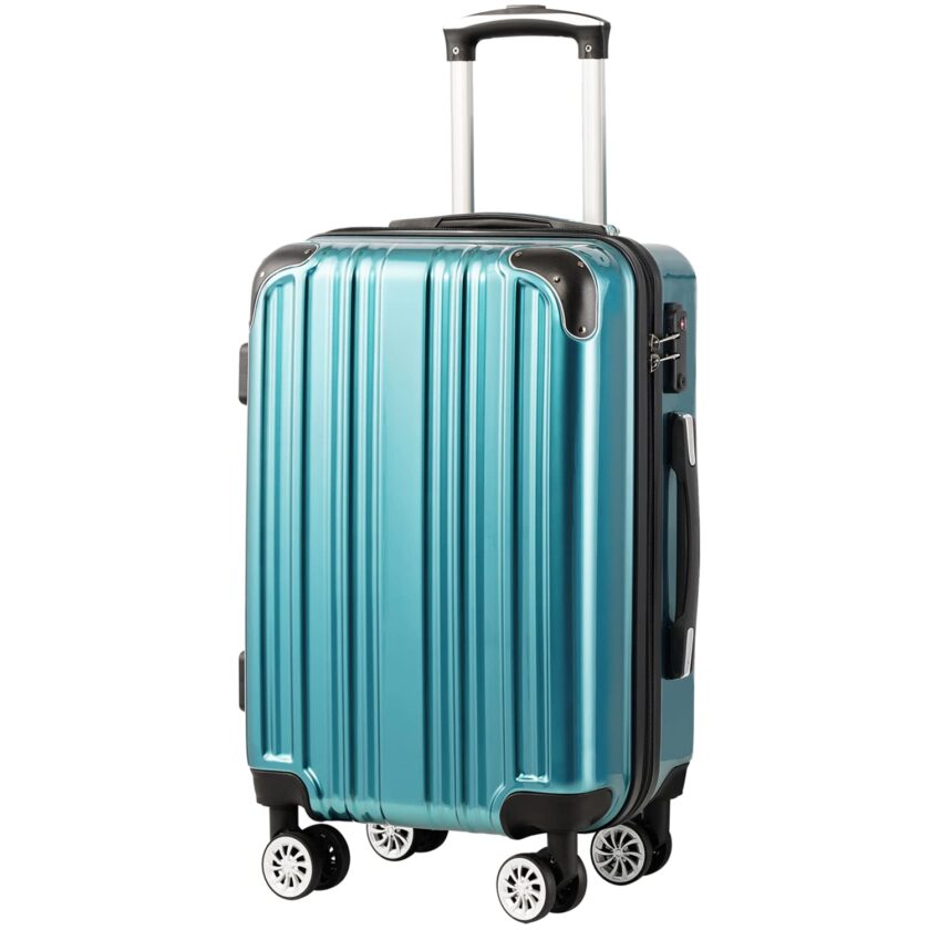 Coolife Expandable 28-Inch Suitcase in Green: Durable ABS+PC Hard Shell with Quiet Spinner Wheels and TSA Lock for Secure Travel