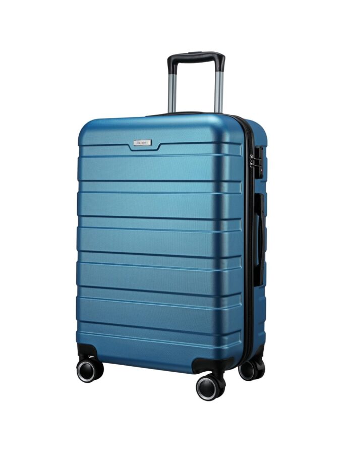 Panana 28-Inch Modern Design Hard Shell Cabin Suitcase in Caribbean Blue with 4 spinner wheels, perfect for stylish and convenient travel