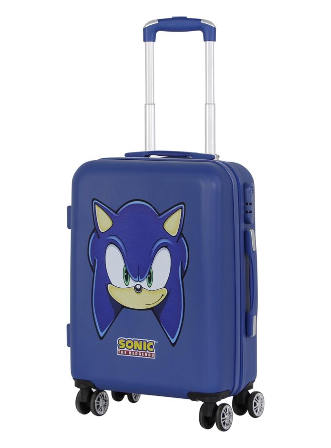 Karactermania ABS 4-Wheel Cabin Suitcase in vibrant blue, featuring a durable hard shell and TSA lock