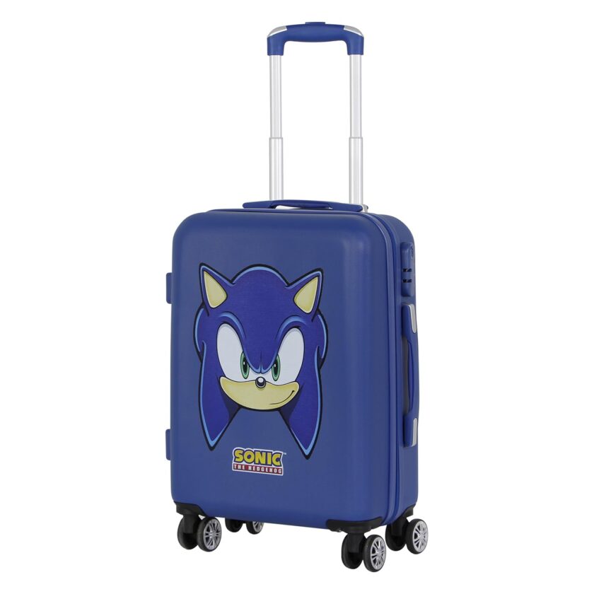 Karactermania ABS 4-Wheel Cabin Suitcase in vibrant blue, featuring a durable hard shell and TSA lock