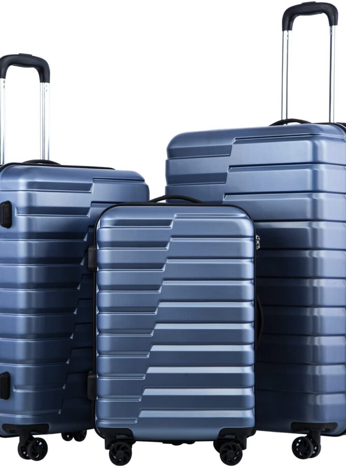 Coolife 3-Piece Expandable Luggage Set in Blue with Durable ABS+PC Hard Shell and TSA Lock