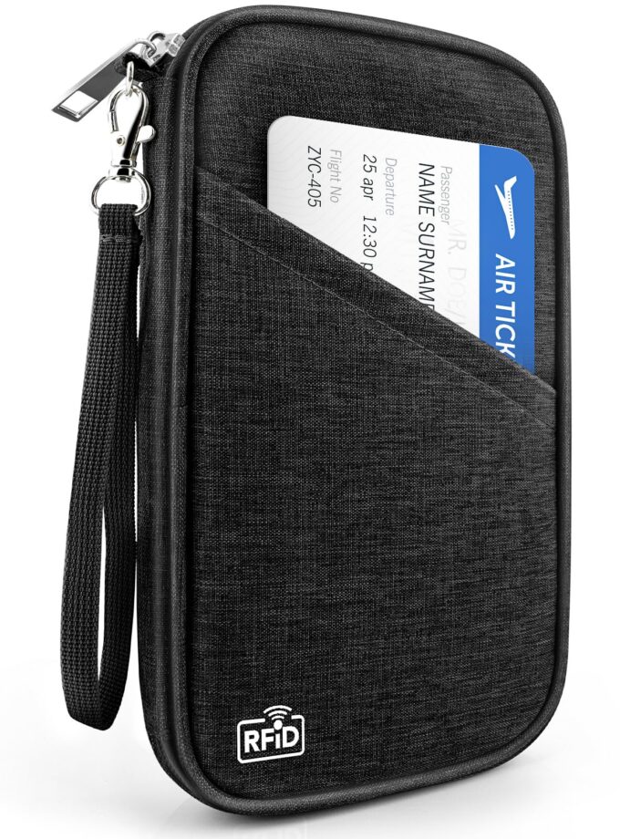 HOHOM RFID Travel Document Organizer - Waterproof family passport holder with zipper for cards, tickets, and money