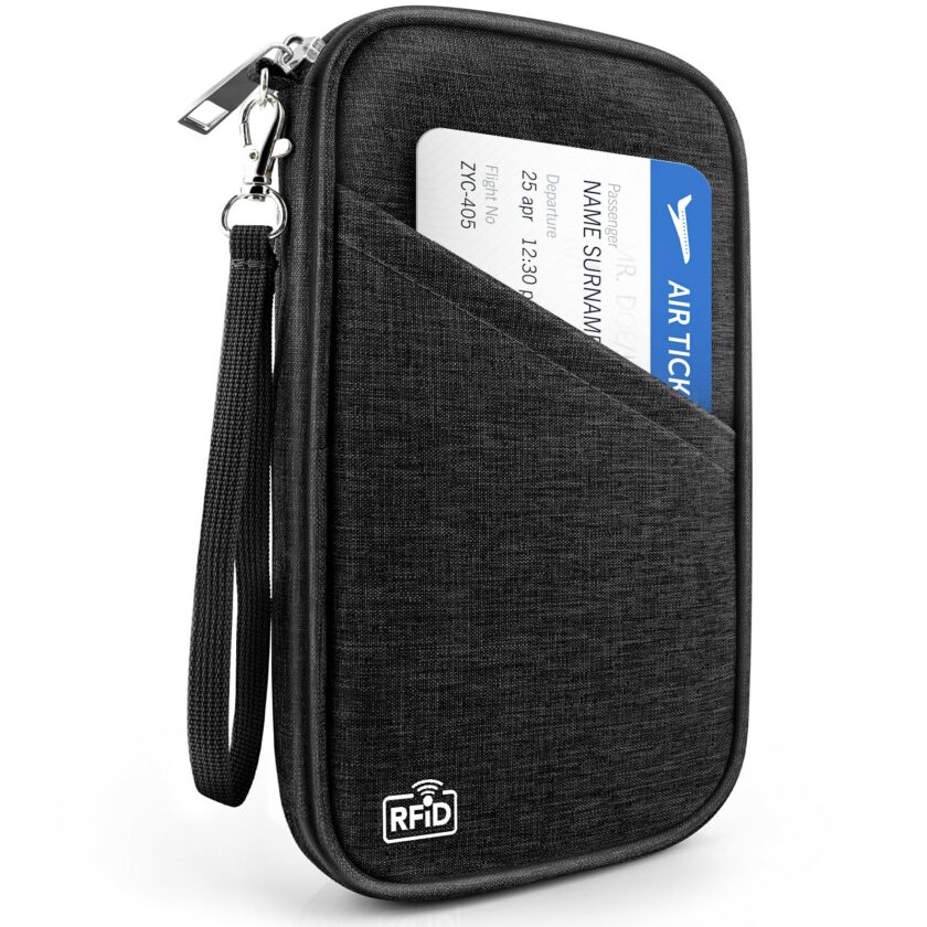 HOHOM RFID Travel Document Organizer - Waterproof family passport holder with zipper for cards, tickets, and money