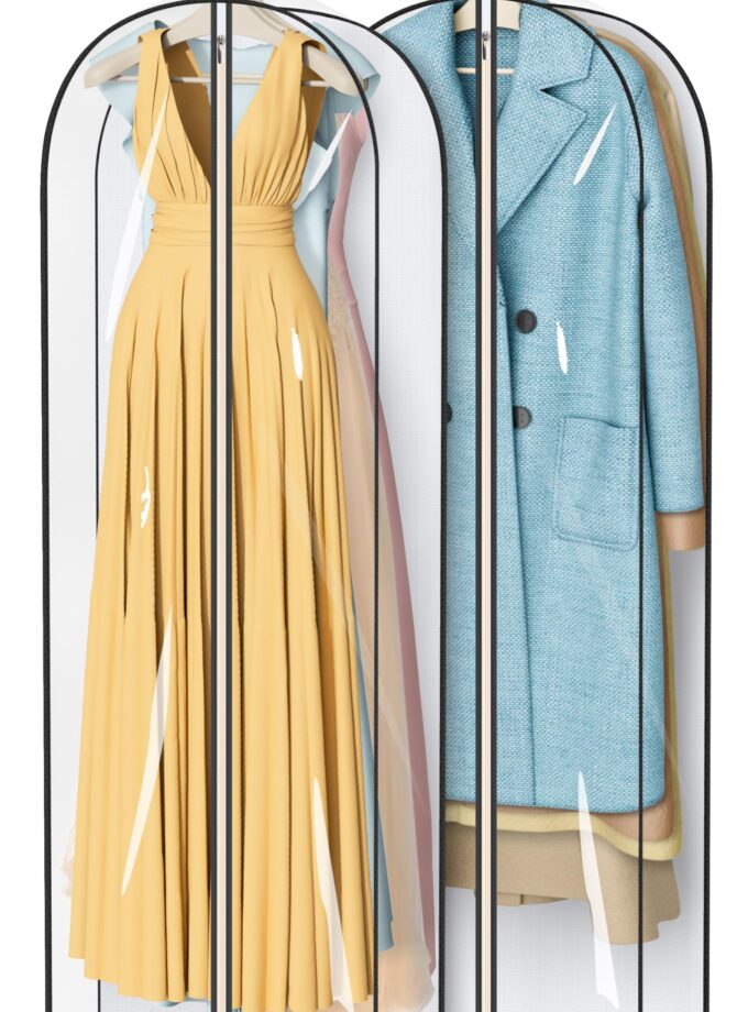 MISSLO 65" Garment Bags for Dresses, Gowns & Coats, with 4" gussets, clear window, and 360° protection for storage and travel