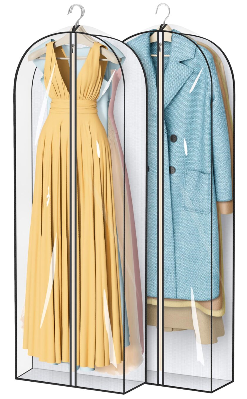 MISSLO 65" Garment Bags for Dresses, Gowns & Coats, with 4" gussets, clear window, and 360° protection for storage and travel