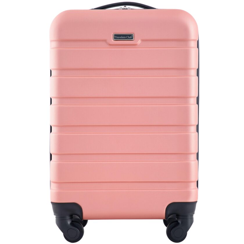Travelers Club Harper 20-Inch Rose Gold Carry-On Luggage with Durable ABS Hardshell and Four-Wheel Design, Perfect for Stylish Travelers